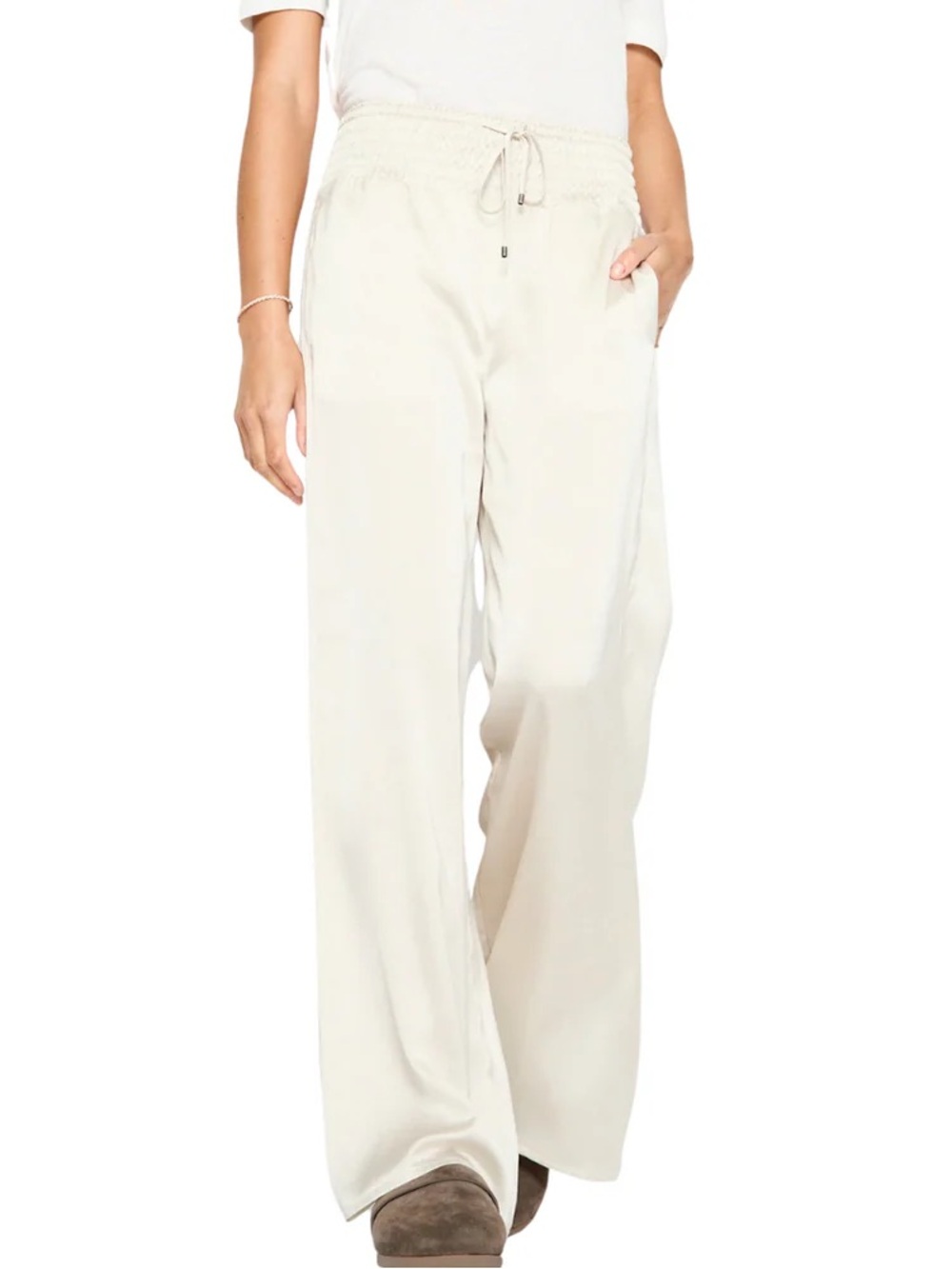 Brochu Walker Women's Groja Satin Wide-Leg Pants in Dust Drawstring M